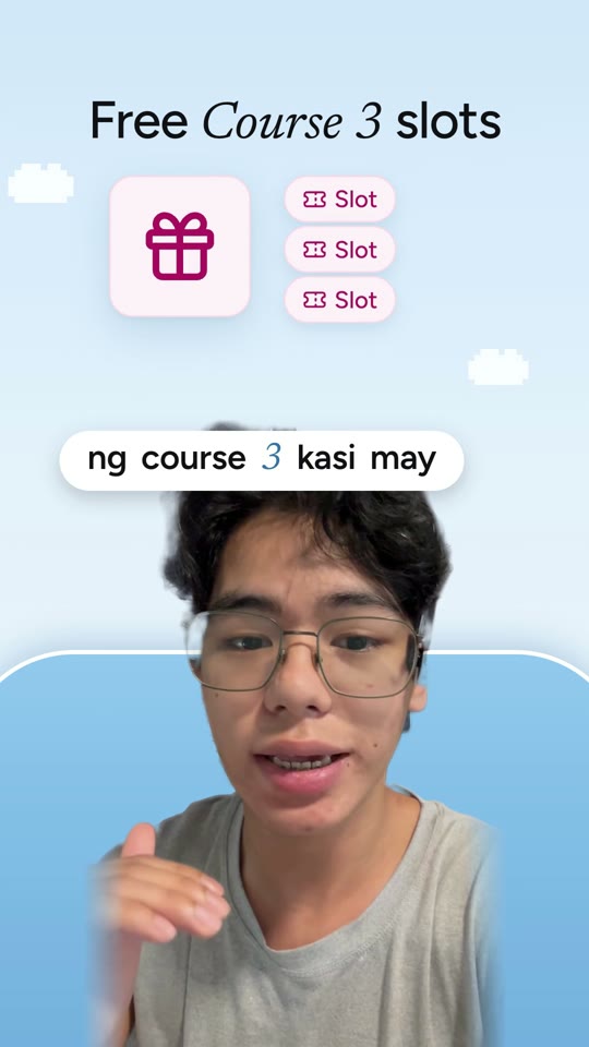 Finished frame: a graphic reading Free Course 3 slots over a caption