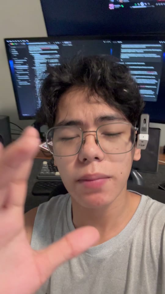 Raw recording: a creator talking to the camera at a desk